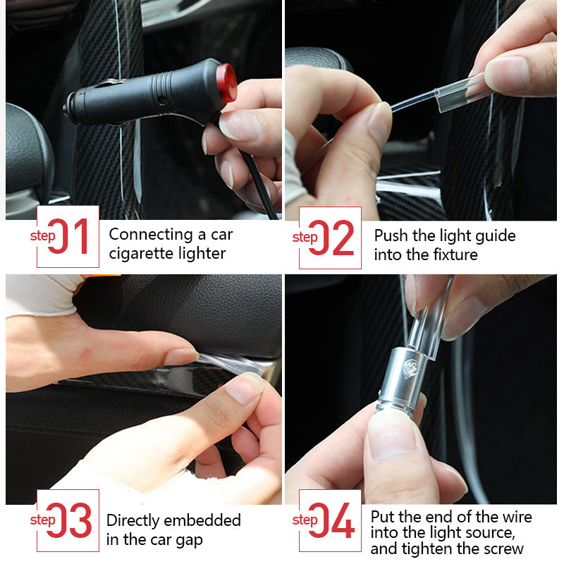 VYNTRA ambient lighting glowing along car footwell and dashboard at night